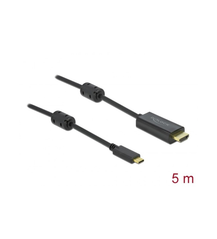 Cablu adaptor usb delock, mufa usb-c- mufa hdmi 4k (negru, 5 metri, cablu activ)