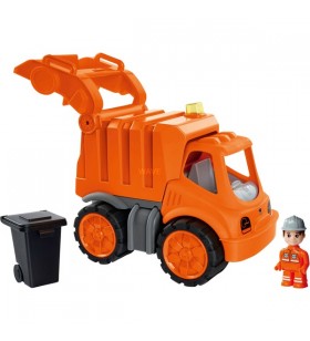 Camion de gunoi big power-worker + figurină, vehicul de jucărie (portocaliu/gri)