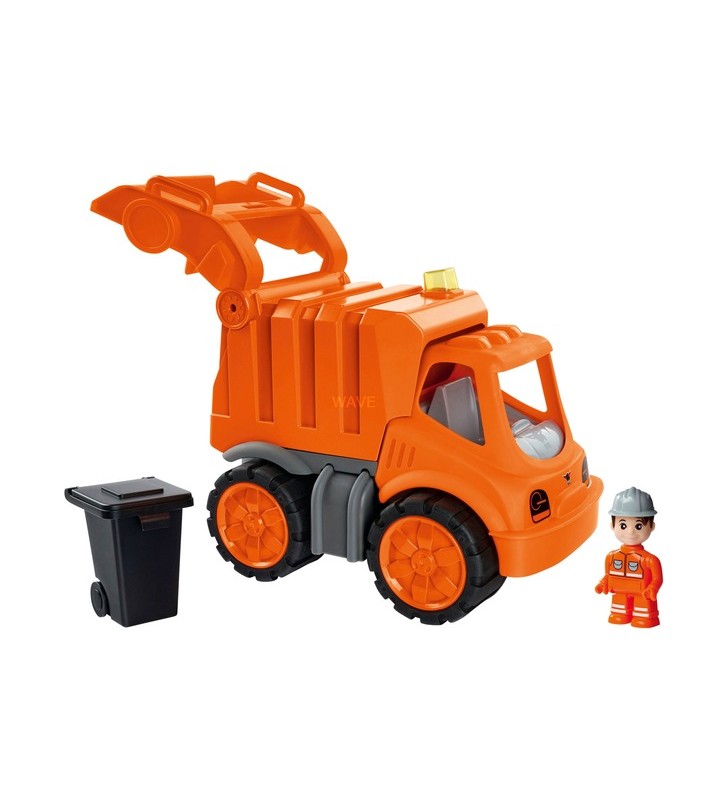 Camion de gunoi big power-worker + figurină, vehicul de jucărie (portocaliu/gri)