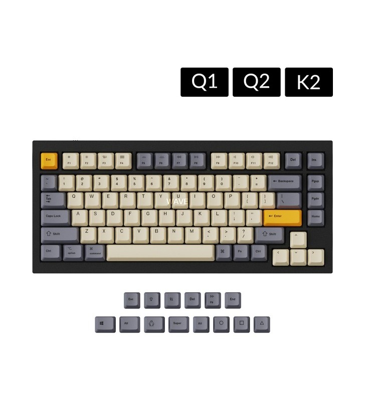 Keychron oem dye-sub pbt keycap set - wheat grey, keycap (bej/gri închis, pentru q1/q2/k2, aspect sua (ansi))
