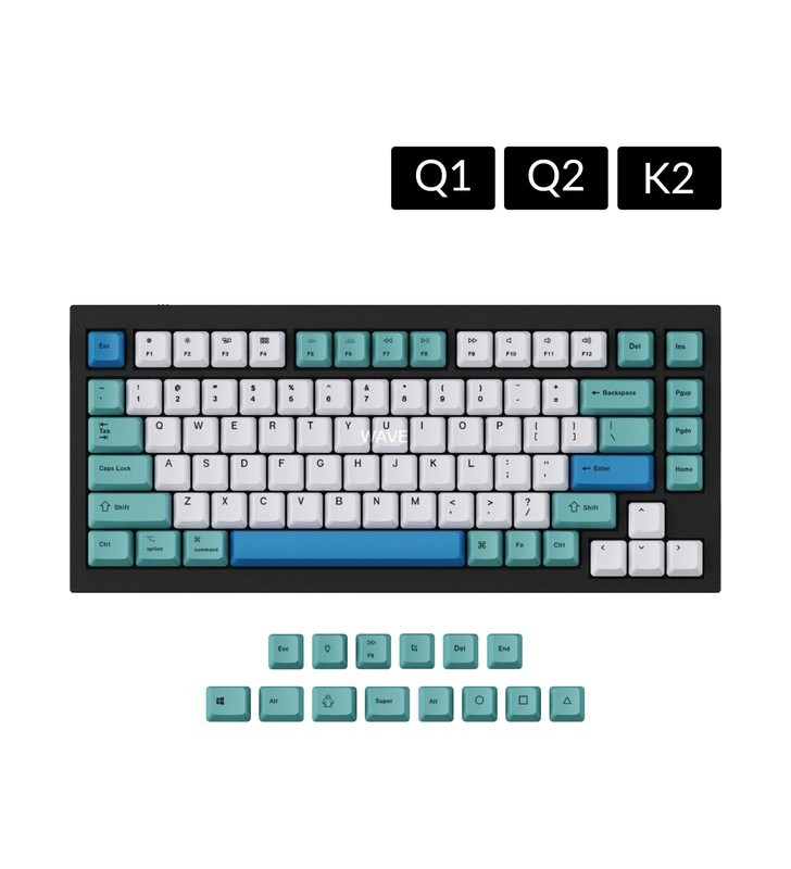 Keychron oem dye-sub pbt keycap set - iceberg, keycap (alb/turcoaz, pentru q1/q2/k2, aspect sua (ansi))