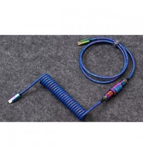 Cablu de aviator în spirală Keychron USB 3.2 Gen 1 Premium, USB-C tată - USB-C tată (albastru, 1,08 metri, conector înclinat)