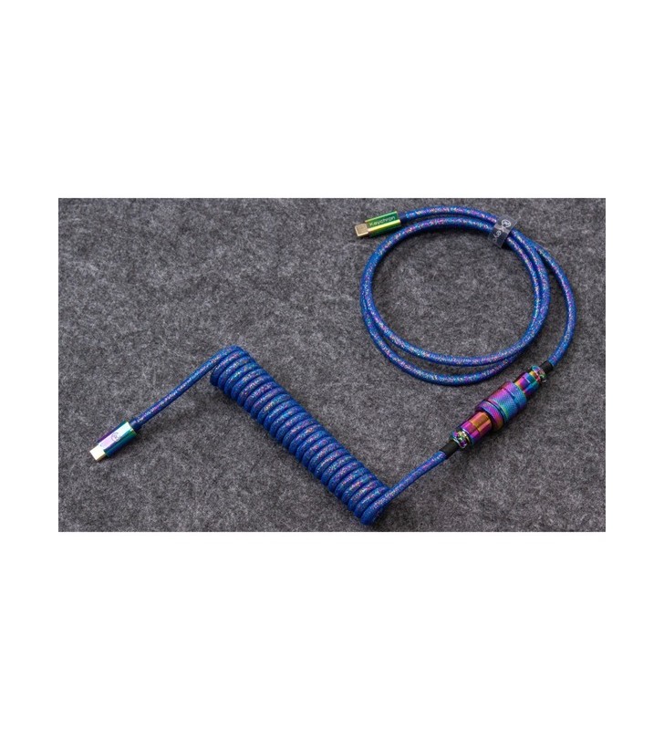 Cablu de aviator în spirală keychron usb 3.2 gen 1 premium, usb-c tată - usb-c tată (albastru, 1,08 metri, conector înclinat)