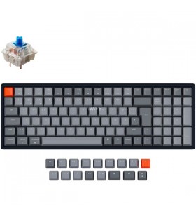 Tastatură pentru jocuri keychron k4 versiunea 2 (negru/gri, aspect de, gateron blue, hot-swap, cadru din aluminiu, rgb)