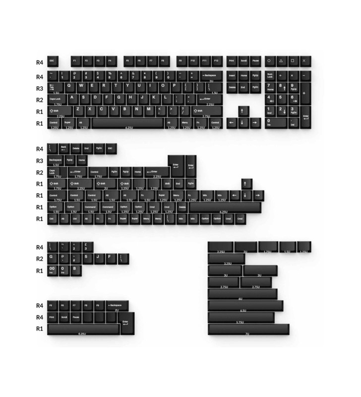 Keychron cherry profile double-shot pbt full keycap set - alb pe negru, keycap (negru, 219 bucăți, aspect ansi și uk iso)