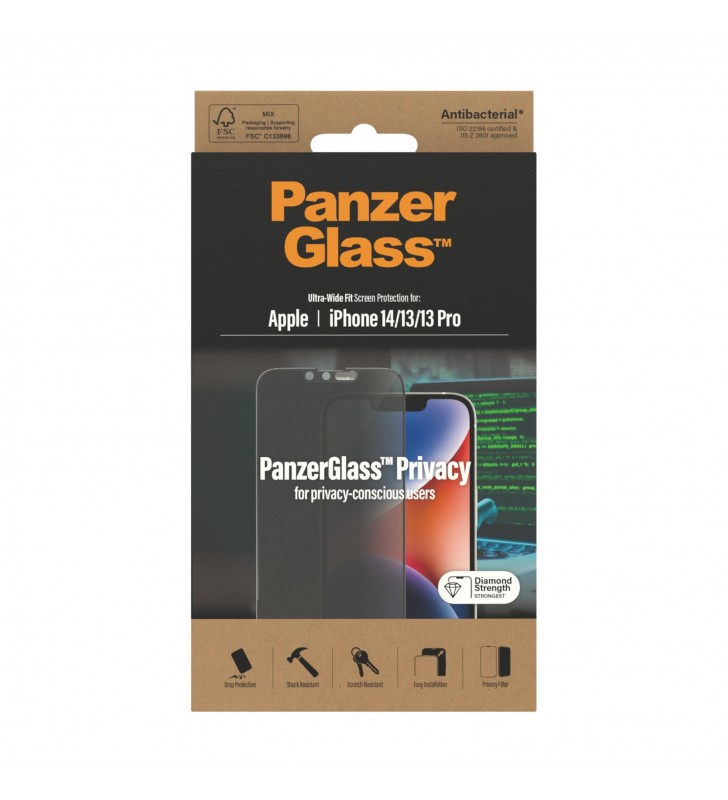 Panzerglass ultra-wide fit privacy appl protecție ecran transparentă apple 1 buc.