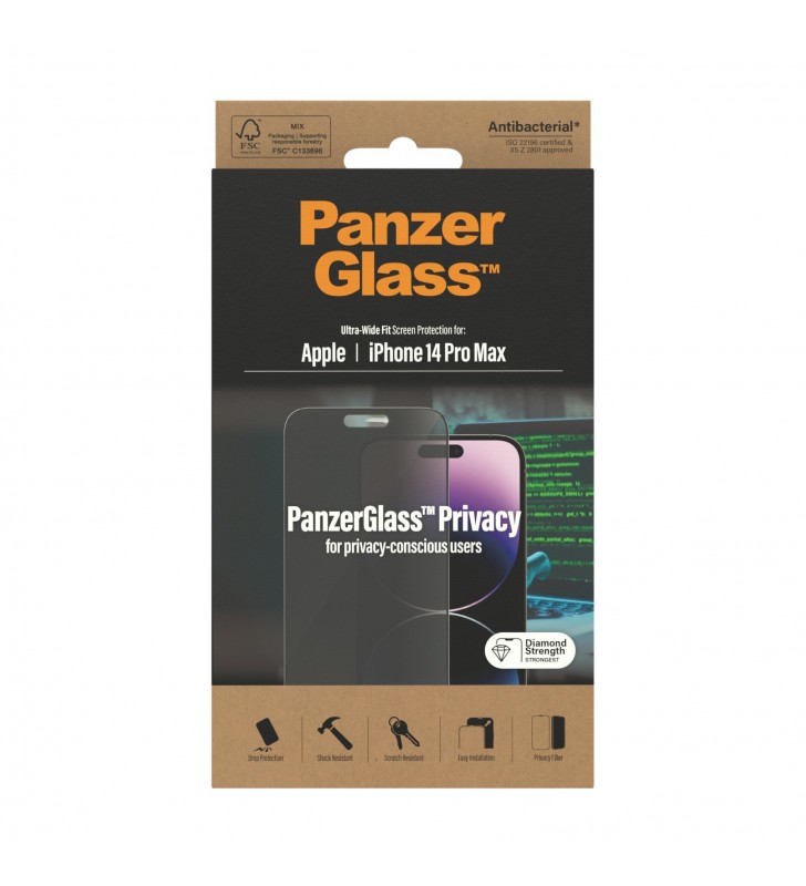 Panzerglass iphone 14 pro max - privacy protecție ecran transparentă apple 1 buc.