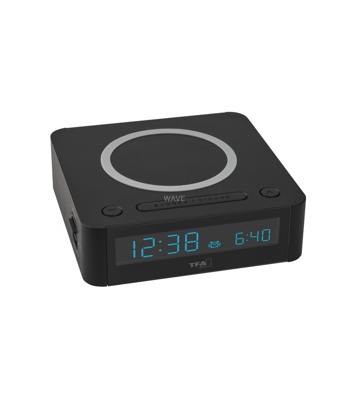 Ceas deşteptător digital tfa cu staţie de încărcare fără fir easy-charge wireless (negru)