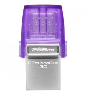 Unitate flash usb kingston datatraveler microduo 3c de 256 gb (violet/transparent, usb-a 3.2 gen 1, usb-c 3.2 gen 1)