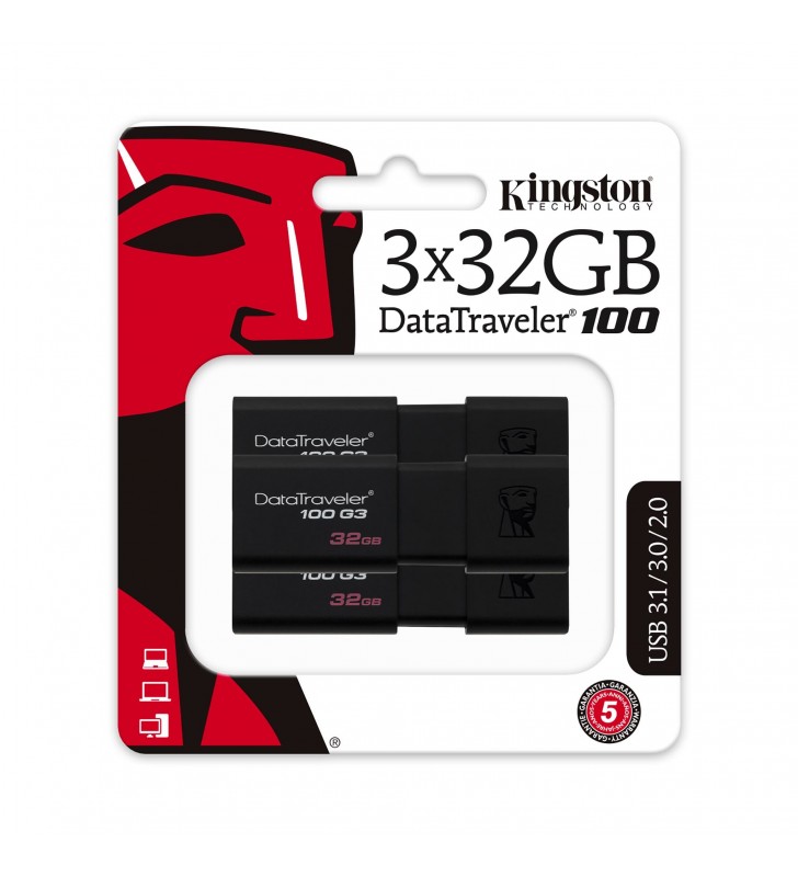 Kingston technology datatraveler 100 g3 memorii flash usb 32 giga bites usb tip-a 3.2 gen 1 (3.1 gen 1) negru