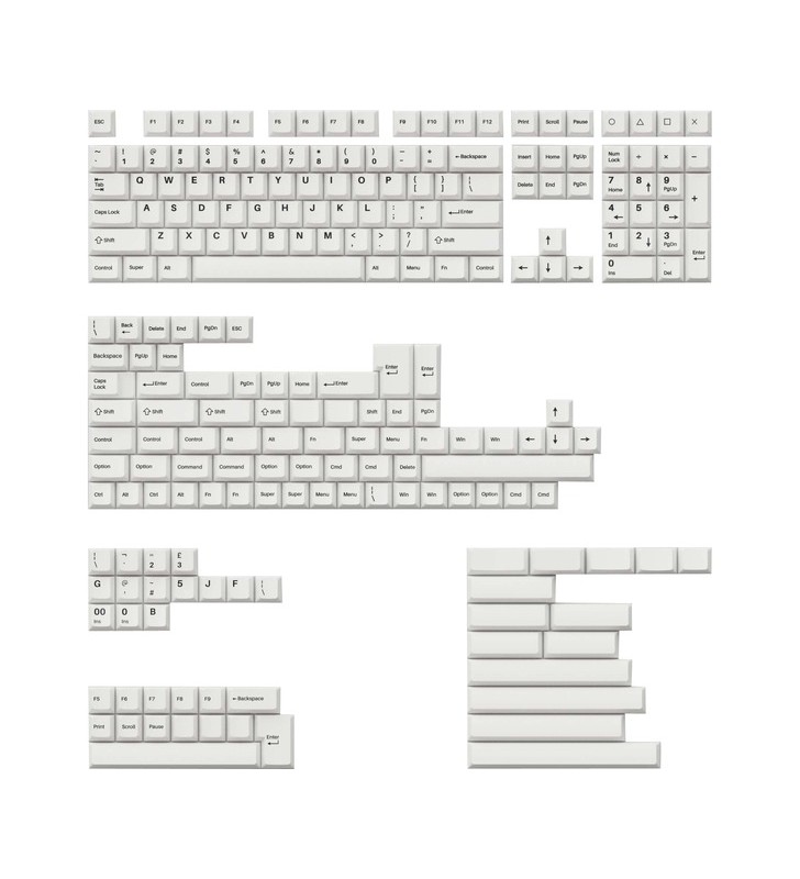 Keychron cherry profile double-shot pbt full keycap set - negru pe alb, keycap (alb, 219 bucăți, aspect ansi și uk iso)