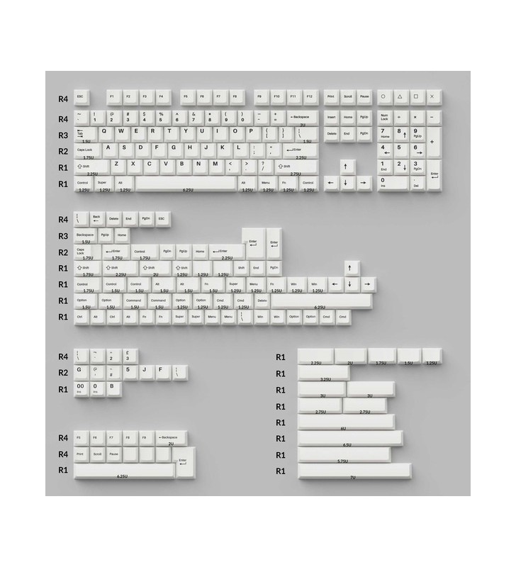 Keychron cherry profile double-shot pbt full keycap set - negru pe alb, keycap (alb, 219 bucăți, aspect ansi și uk iso)
