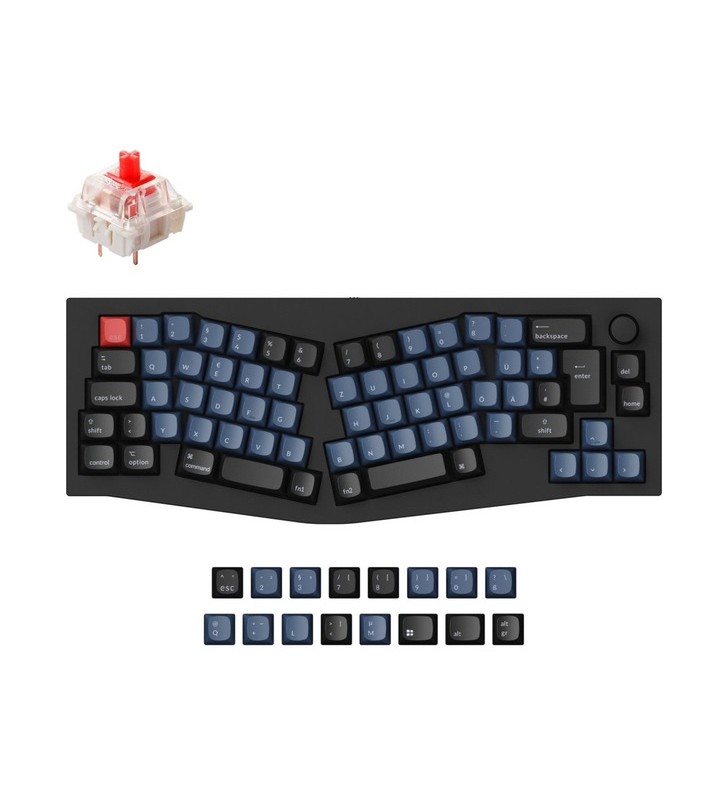 Buton keychron q8, tastatură pentru jocuri (negru/albastru-gri, aspect de, gateron g pro red, aspect alice, hot-swap, cadru de aluminiu, rgb)