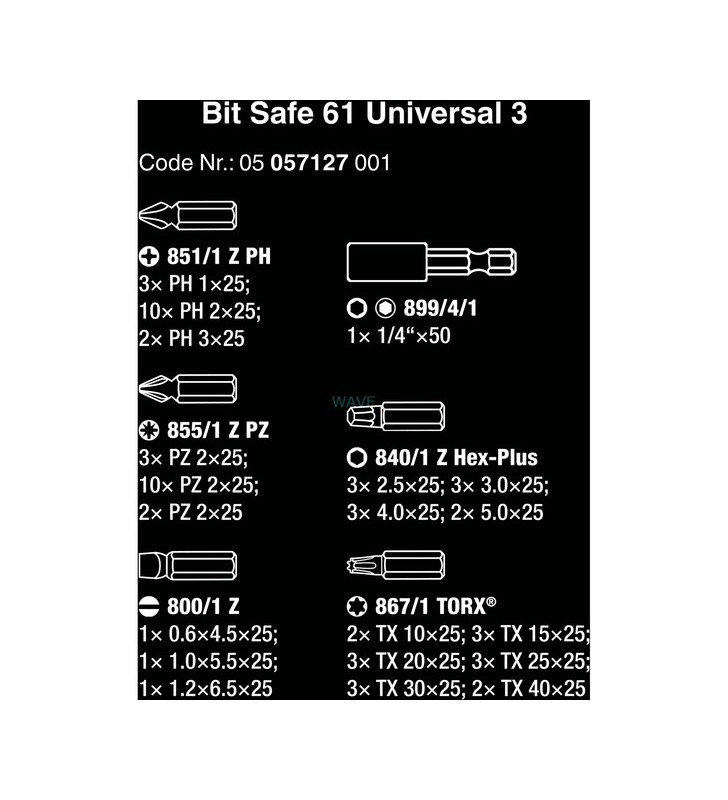 Wera bit-safe 61 universal 3, 61 de piese, set de biți (negru/verde, inclusiv suport pentru biți, 1/4")