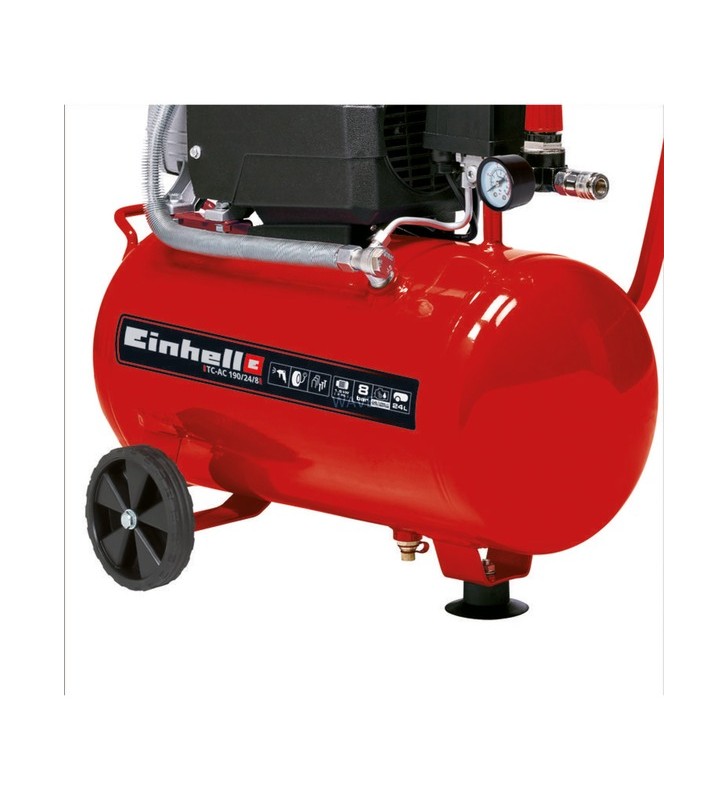 Kit compresor einhell tc-ac 190/24/8 (roșu, 1.100 wați, umflator anvelope, furtun de aer comprimat)