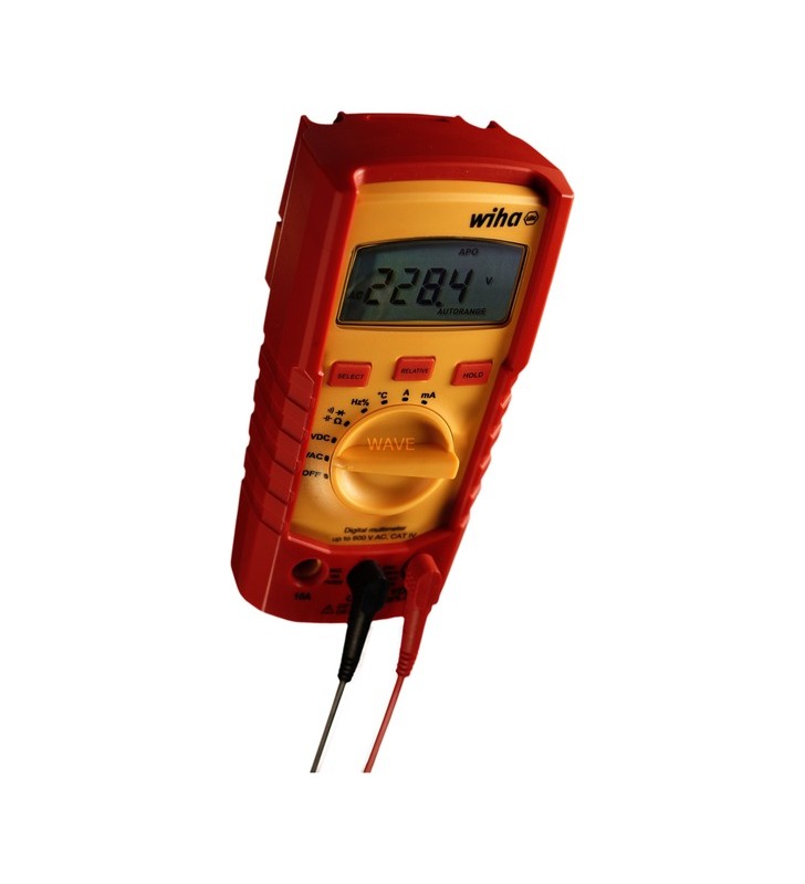 Multimetru digital wiha 45218, pana la 600 v ac, cat iv, dispozitiv de masura (roșu / galben)