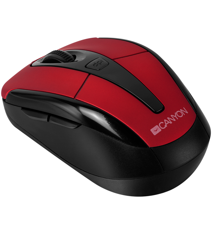 Canyon 2.4ghz wireless optical mouse with 6 buttons, dpi 800/1200/1600, red, 92*55*35mm, 0.054kg