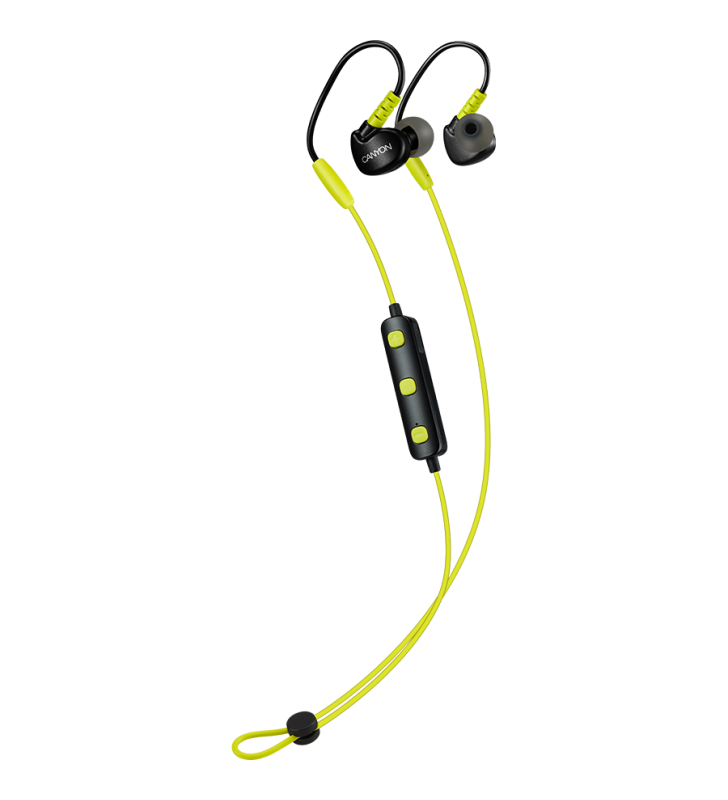 Canyon bluetooth sport earphones with microphone, cable length 0.3m, 18*25*22mm, 0.028kg, lime