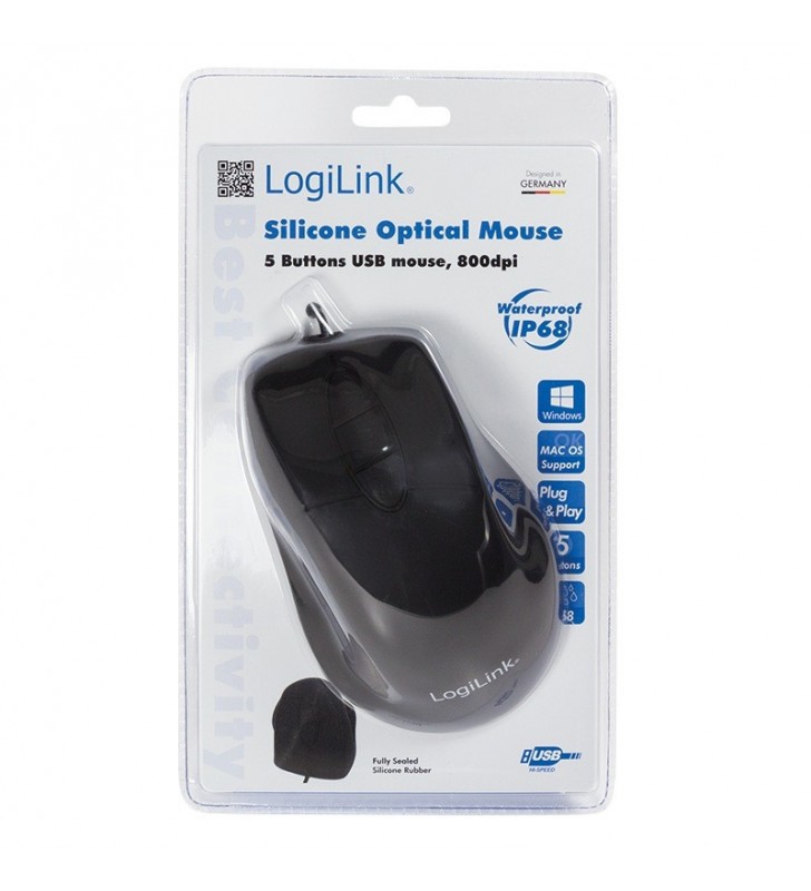 Mouse optic silicon, 800dpi, ip68, 1.5m cablu, 5 butoane, waterproof, usb logilink "id0163"