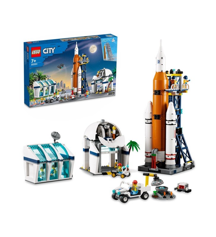 Jucărie de construcție lego 60351 city space center (cu 7 minifigurine de astronauți)