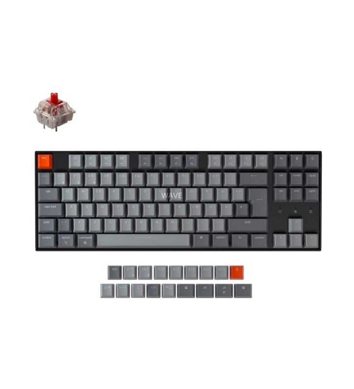 Keychron k8, tastatură pentru jocuri (negru/gri, aspect de, roșu gateron, rgb)