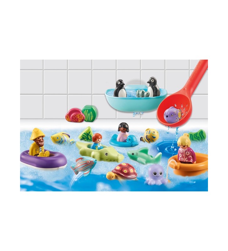 Playmobil 71086 1.2.3 aqua: calendarul adventului distracție pentru baie, jucării de construcție