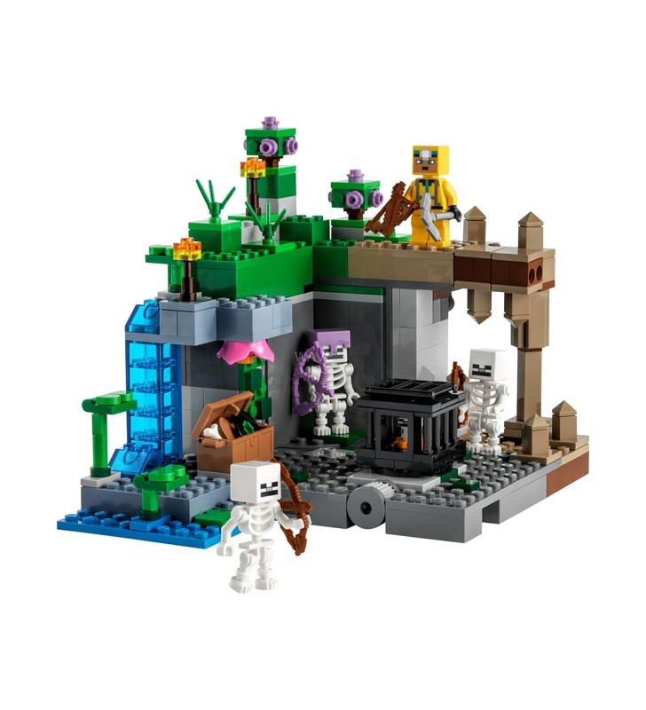 Jucărie de construcție lego 21189 minecraft the skeleton dungeon (setul include peșteri, figuri de schelet, creaturi inamice și accesorii)
