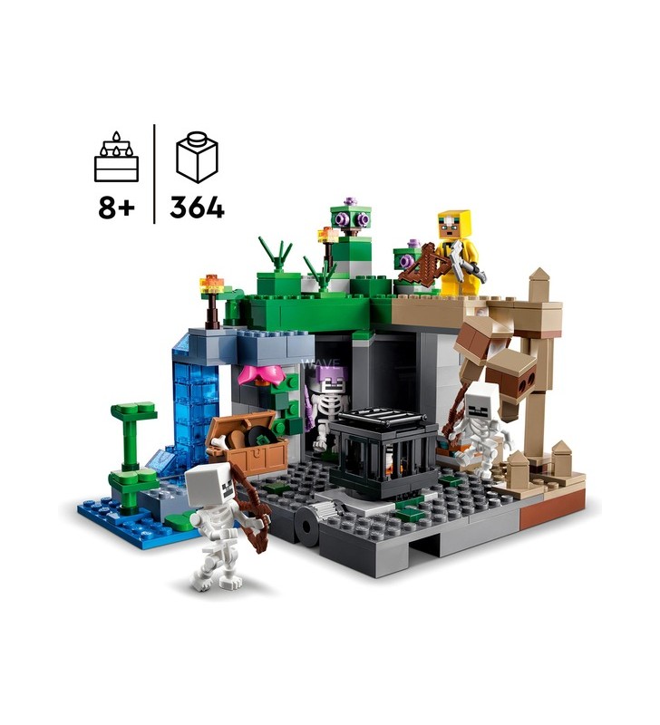 Jucărie de construcție lego 21189 minecraft the skeleton dungeon (setul include peșteri, figuri de schelet, creaturi inamice și accesorii)