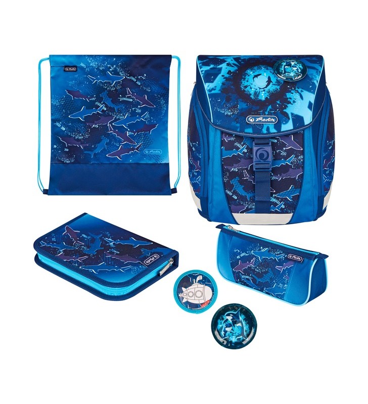 Herlitz filolight plus deep sea, ghiozdan (albastru închis/albastru neon, inclusiv trusă de 16 piese, trusă, geantă de sport)