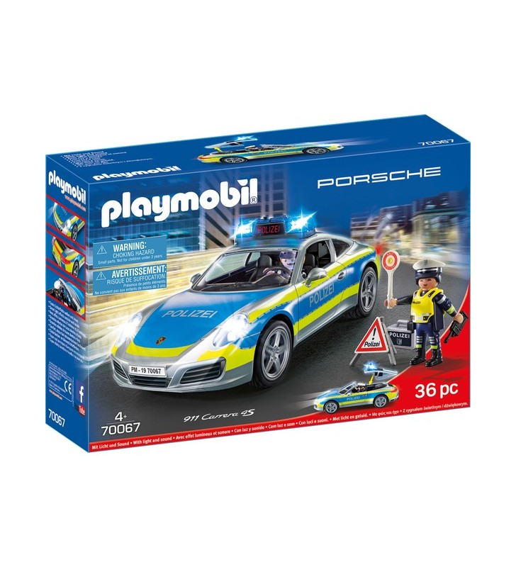 Playmobil 70067 city action - porsche 911 carrera 4s poliție, jucărie de construcție (cu lumină și sunet)
