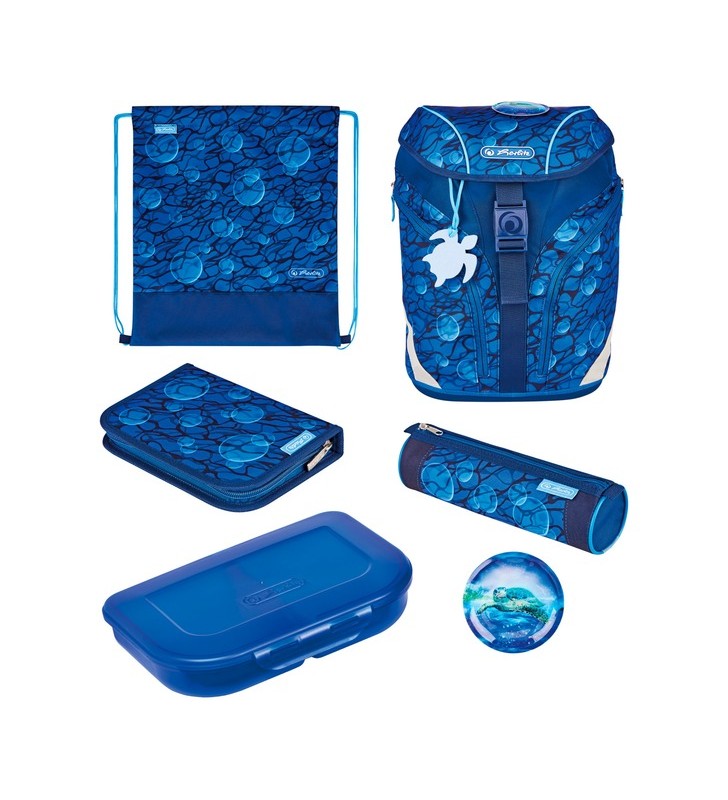 Herlitz softlight plus greenline deep sea, ghiozdan (albastru, inclusiv trusă umplută cu 16 piese, casetă pentru creion, geantă de sport)