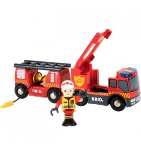 Vehicul de jucărie cu scară de pompieri brio world (rosu/galben, cu lumina si sunet)