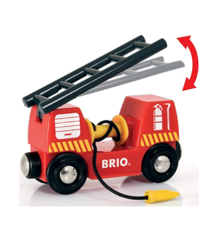 Vehicul de jucărie cu scară de pompieri brio world (rosu/galben, cu lumina si sunet)
