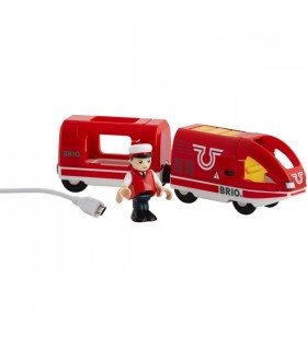 Tren de pasageri cu baterie brio world red, vehicul de jucărie (roșu)