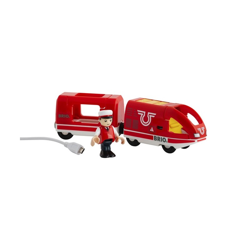 Tren de pasageri cu baterie brio world red, vehicul de jucărie (roșu)