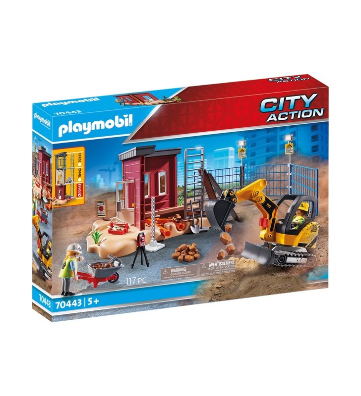 Playmobil 70443 city action - mini excavator cu componenta, jucarie de constructie