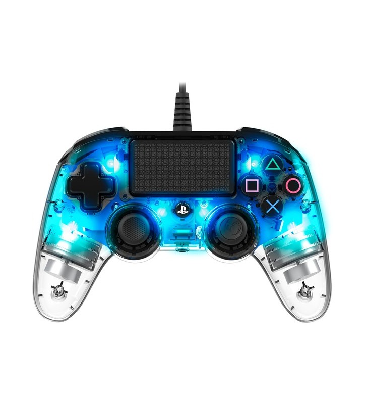 Controler compact iluminat cu fir nacon, gamepad (transparent/albastru, playstation 4, pc)