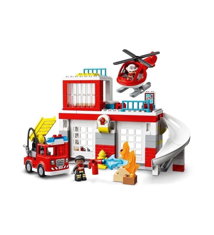 Stația de pompieri lego 10970 duplo cu jucărie de construcție cu elicopter