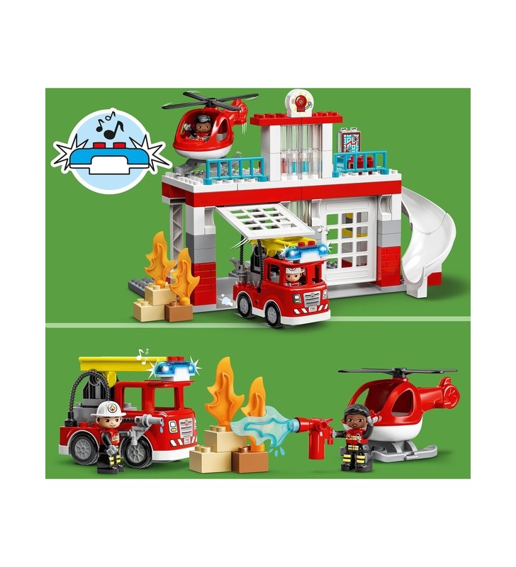 Stația de pompieri lego 10970 duplo cu jucărie de construcție cu elicopter
