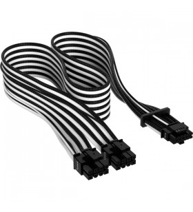 Cablu adaptor psu corsair premium sleeved pcie 5.0 12vhpwr (negru/alb, 50 cm)