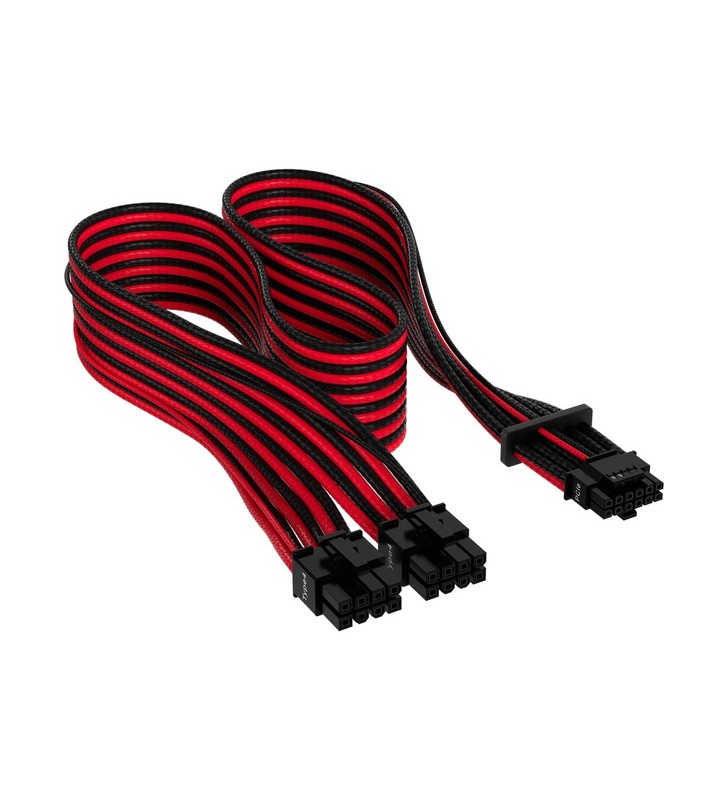 Cablu adaptor psu corsair premium sleeved pcie 5.0 12vhpwr (negru/rosu, 50 cm)