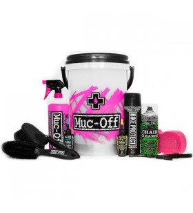 Kit muc-off dirt bucket, consumabile de curățare (detergent + spray de protecție + lubrifiant pentru lanț + perii)
