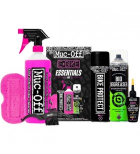 Muc-off ebike essentials kit, 6 bucăți, detergent (detergent + degresant + spray de îngrijire + lubrificator pentru lanț + perie + burete)