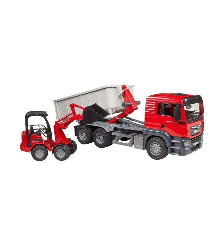 Camion bruder man tgs cu container rulant și încărcător agricol schäffer, model de vehicul