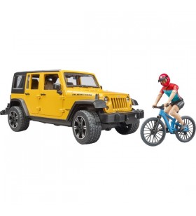 Fratele jeep wrangler rubicon unlimited, model de vehicul (galben/negru, inclusiv mountain bike și biciclist)