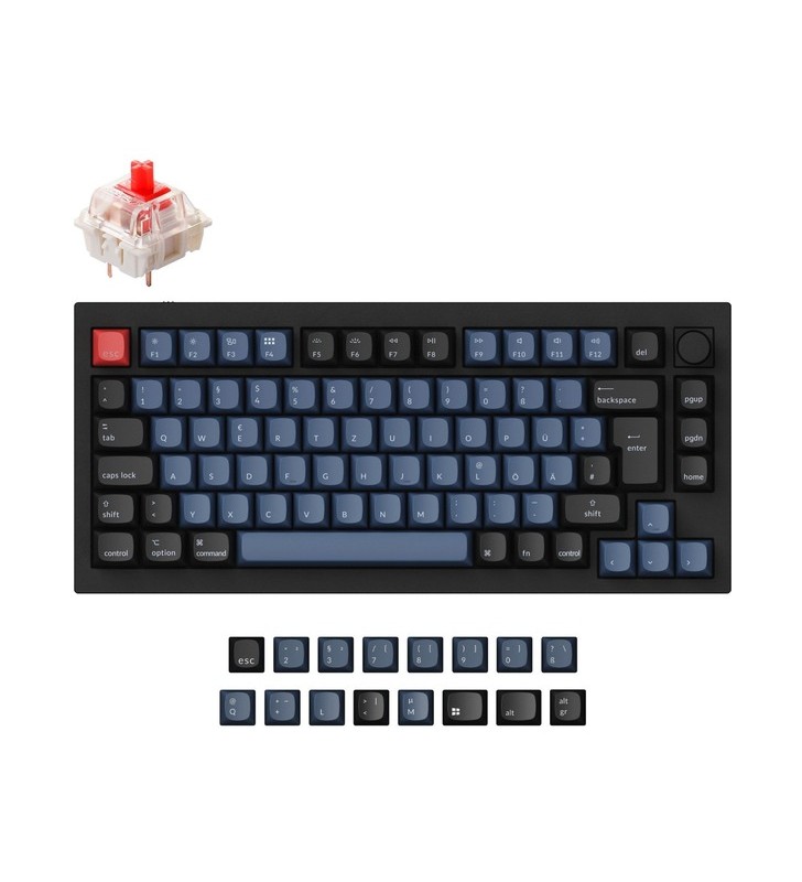 Buton keychron q1, tastatură pentru jocuri (negru/albastru-gri, aspect de, gateron g pro red, hot-swap, cadru din aluminiu, rgb)