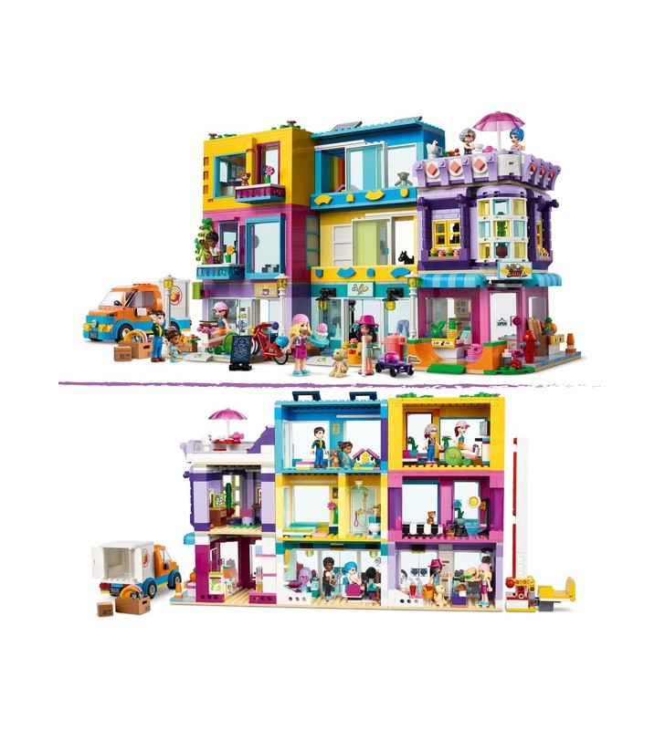 Bloc de apartamente lego friends 41704 heartlake city cu jucării de construcție pentru salon de coafură și cafenea (cu 7 mini-păpuși)