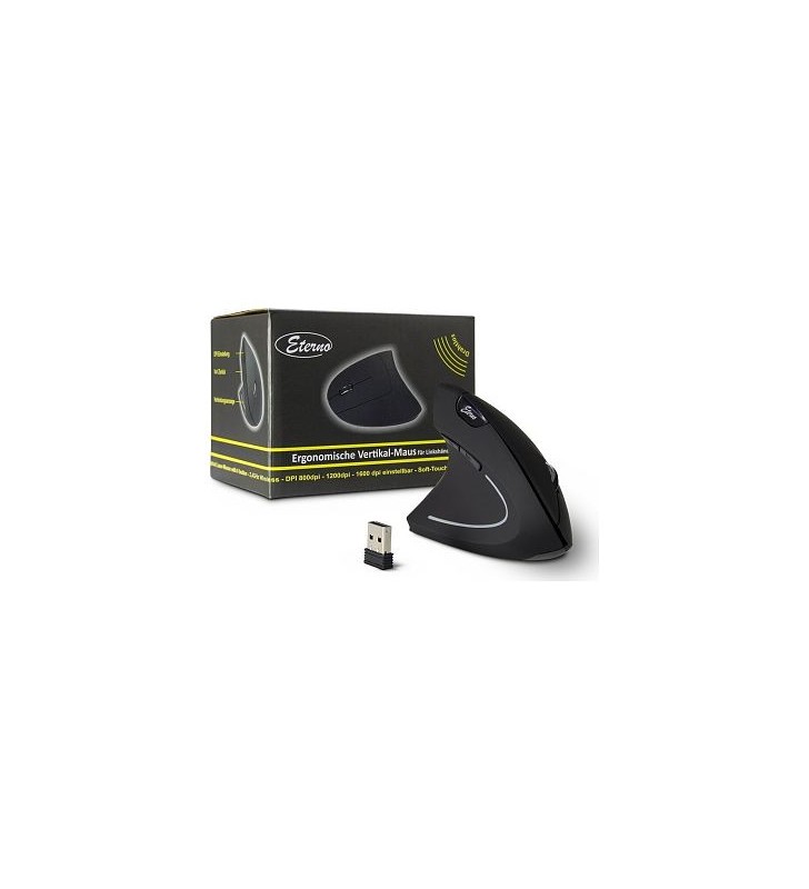 Inter-tech eterno km-206l wireless ergonomic vertical-mouse for left hander black, usb (88884102)