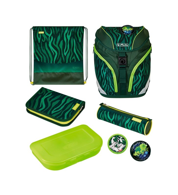 Herlitz softlight plus jungle, ghiozdan (verde/verde închis, inclusiv trusă de 16 piese, trusă, geantă de sport)