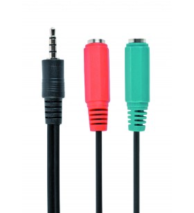 Cablu audio gembird splitter stereo (1 x 3.5 mm jack t la  2 x 3.5 mm jack m), 20cm, negru, mufe rosu-verde, "cca-417"